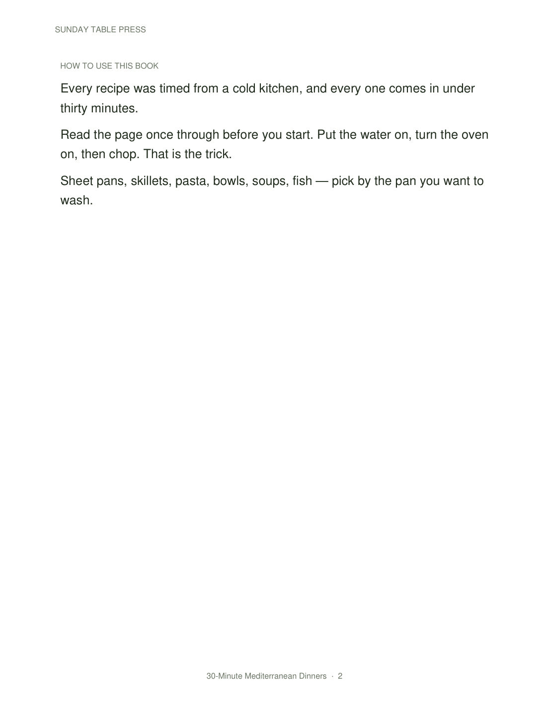 30-Minute Mediterranean Dinners — page 2, actual size