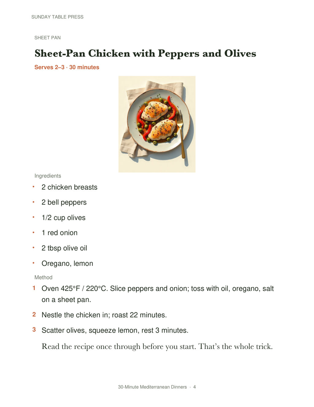 30-Minute Mediterranean Dinners — page 4, actual size