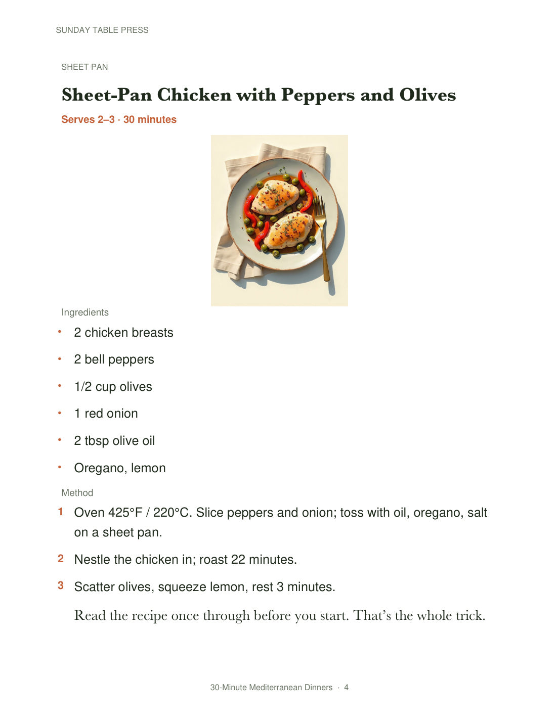 30-Minute Mediterranean Dinners — page 4, actual size