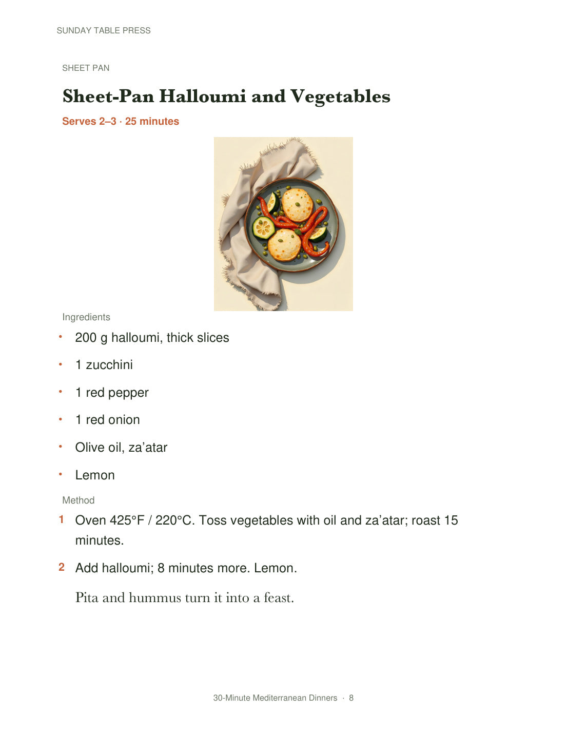 30-Minute Mediterranean Dinners — page 8, actual size