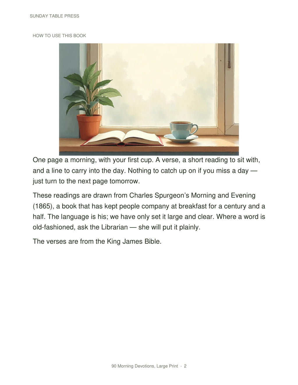 90 Morning Devotions, Large Print — page 2, actual size