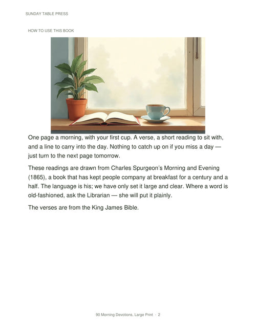90 Morning Devotions, Large Print — page 2, actual size