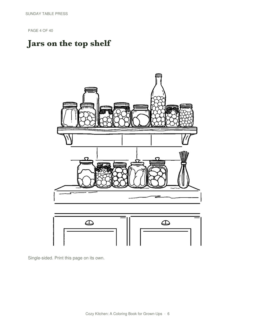 Cozy Kitchen: A Coloring Book for Grown-Ups — page 6, actual size