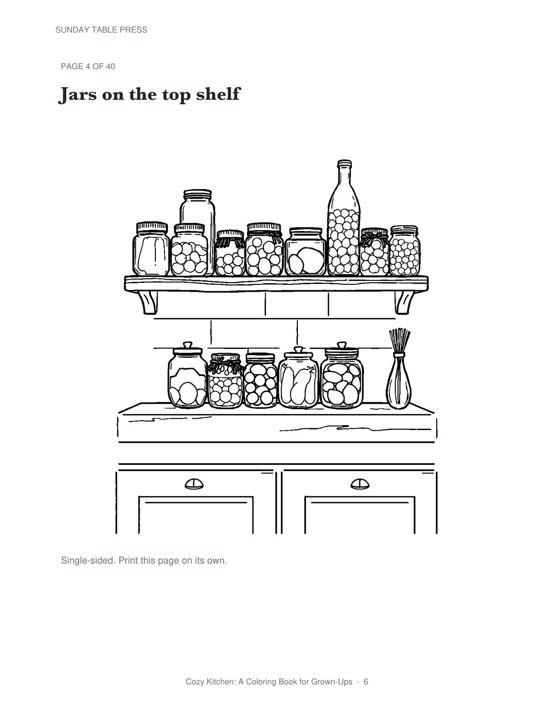Cozy Kitchen: A Coloring Book for Grown-Ups — page 6, actual size