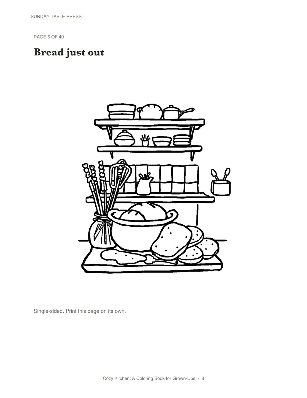 Cozy Kitchen: A Coloring Book for Grown-Ups — page 8, actual size