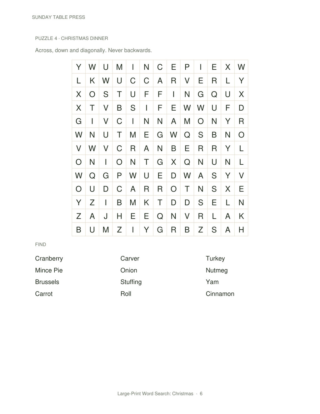Large-Print Word Search: Christmas — page 6, actual size