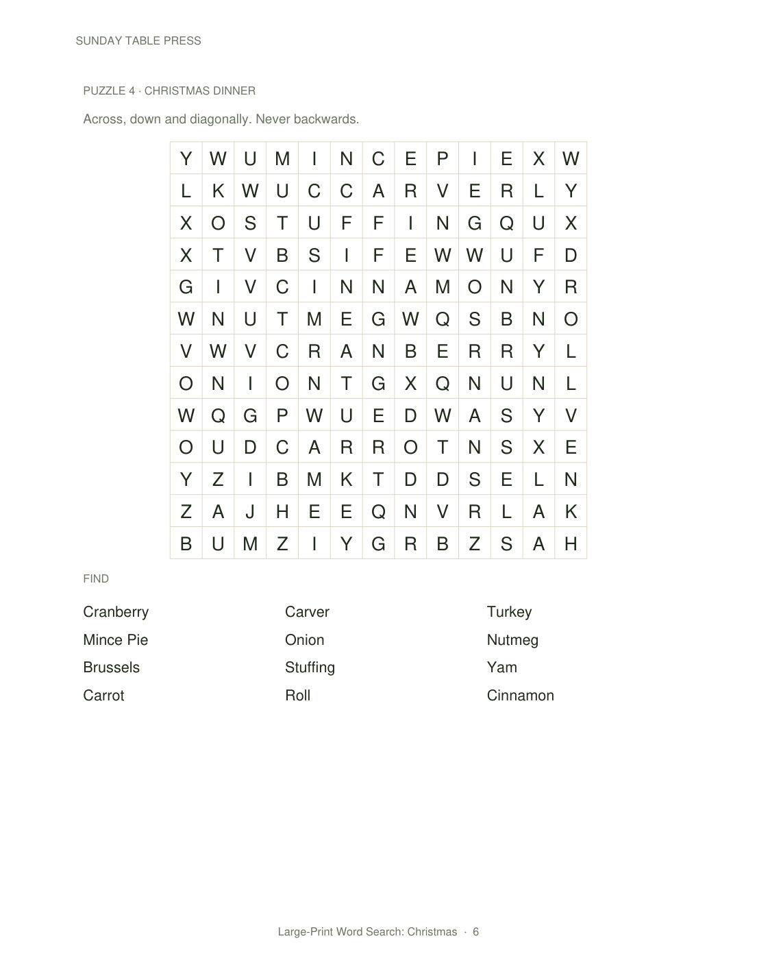 Large-Print Word Search: Christmas — page 6, actual size