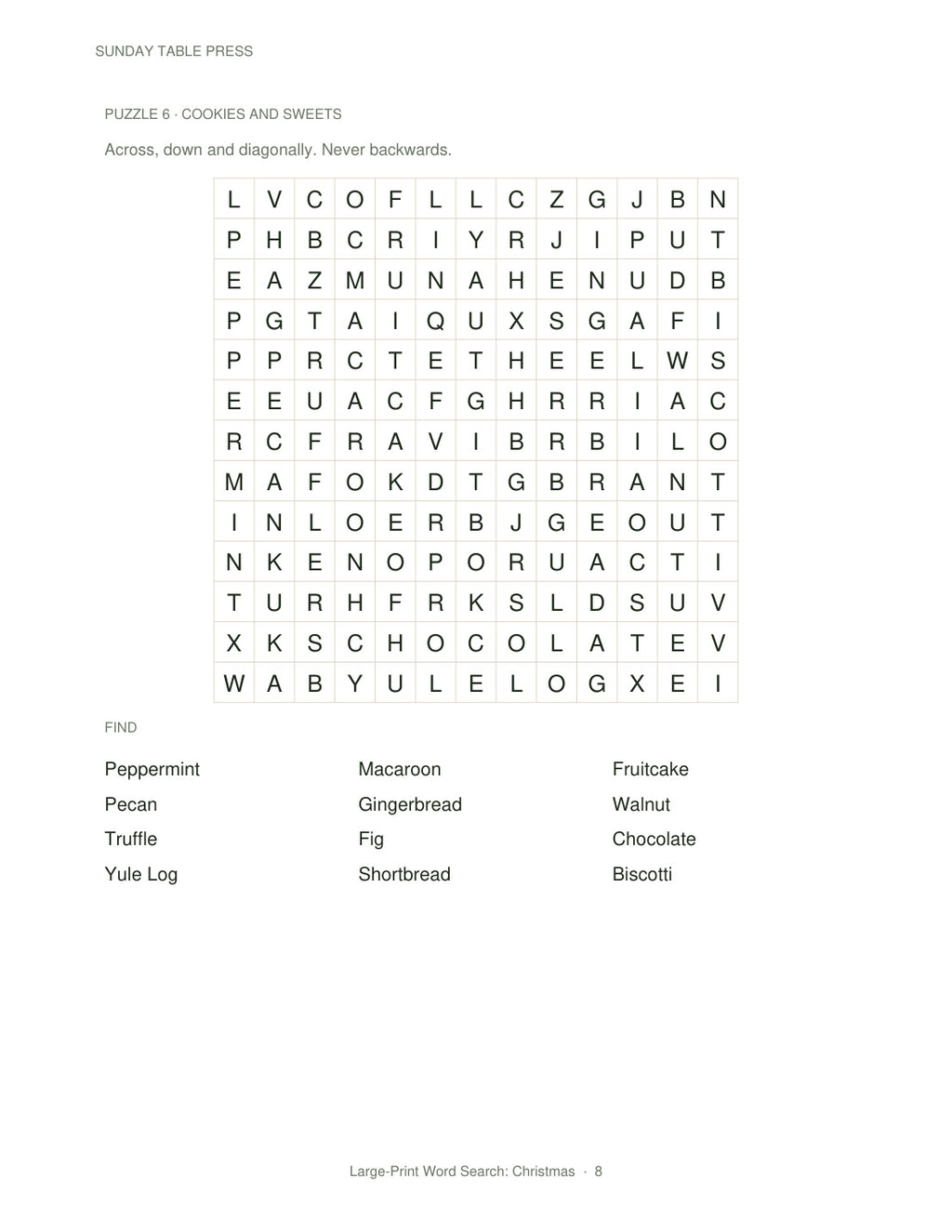 Large-Print Word Search: Christmas — page 8, actual size