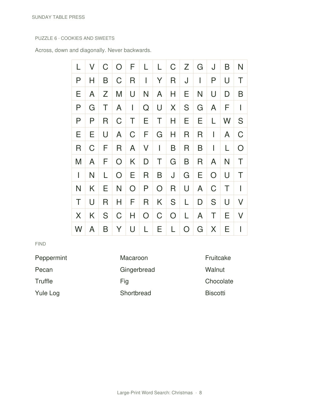 Large-Print Word Search: Christmas — page 8, actual size