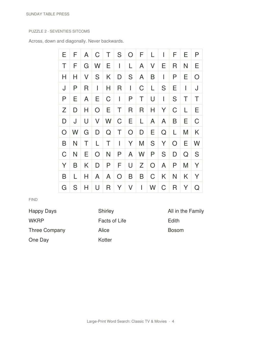 Large-Print Word Search: Classic TV & Movies — page 4, actual size