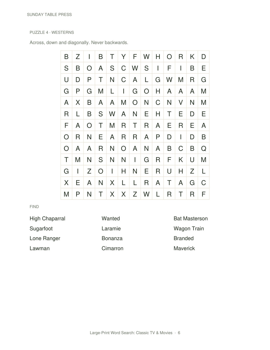 Large-Print Word Search: Classic TV & Movies — page 6, actual size