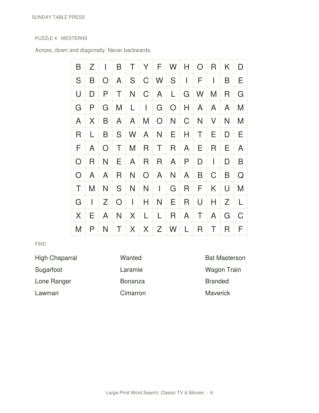 Large-Print Word Search: Classic TV & Movies — page 6, actual size