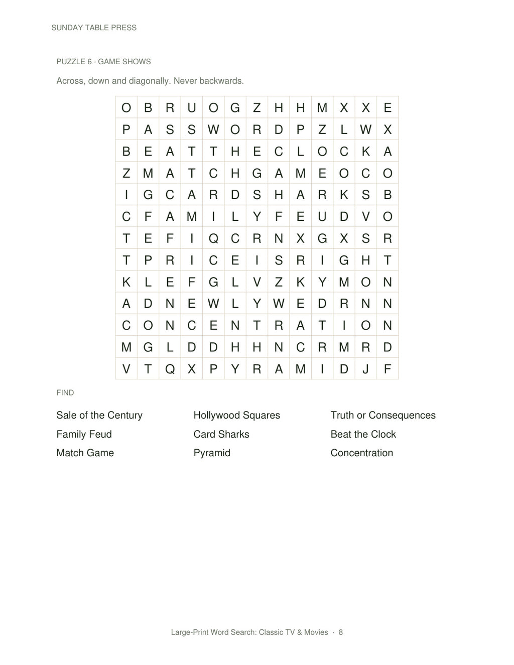 Large-Print Word Search: Classic TV & Movies — page 8, actual size