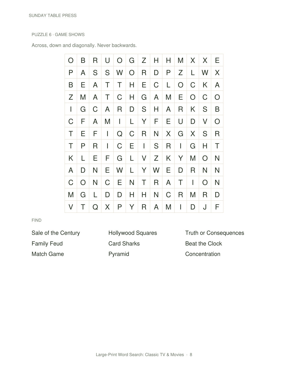 Large-Print Word Search: Classic TV & Movies — page 8, actual size