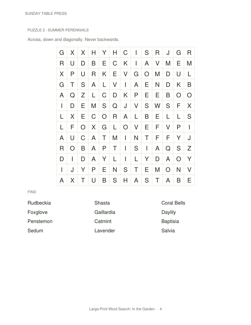 Large-Print Word Search: In the Garden — page 4, actual size