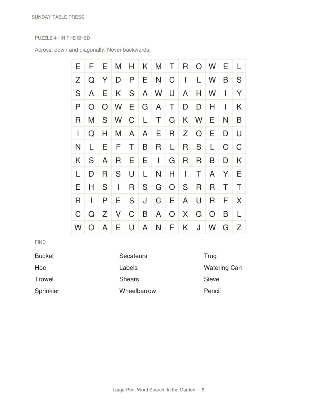Large-Print Word Search: In the Garden — page 6, actual size