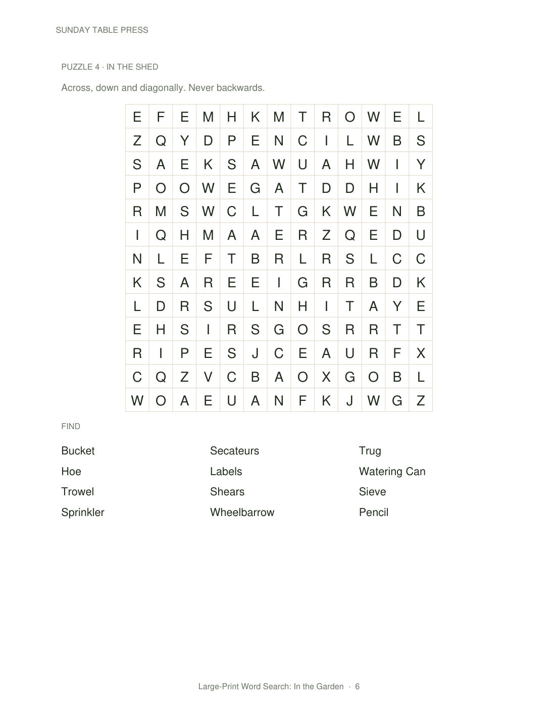 Large-Print Word Search: In the Garden — page 6, actual size