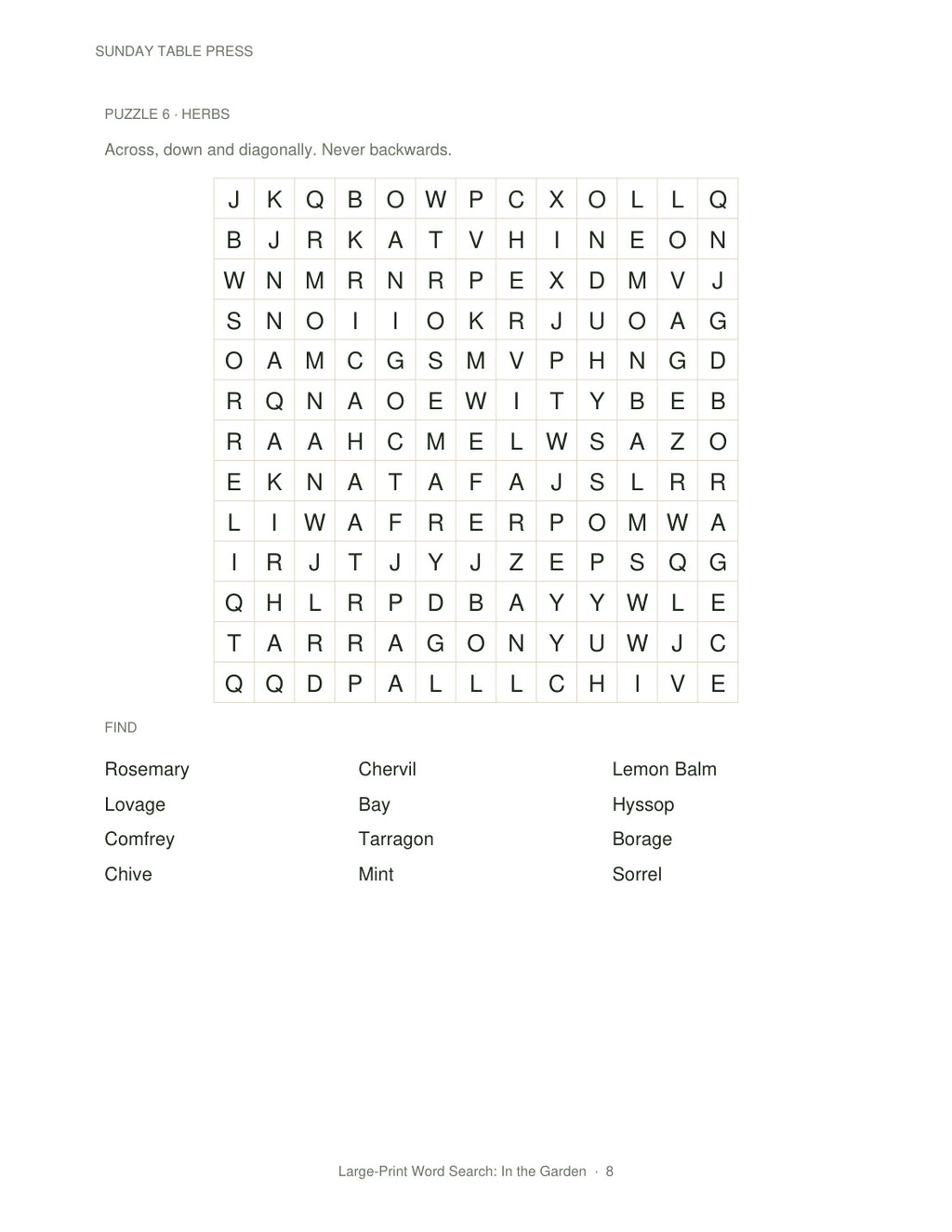 Large-Print Word Search: In the Garden — page 8, actual size