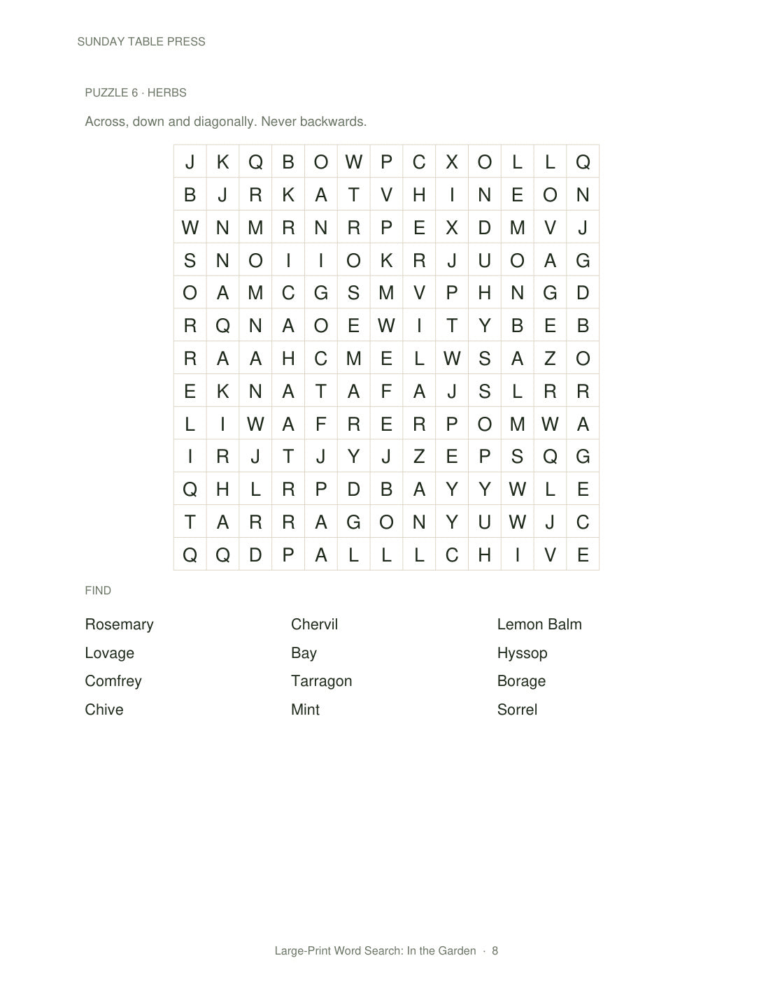 Large-Print Word Search: In the Garden — page 8, actual size