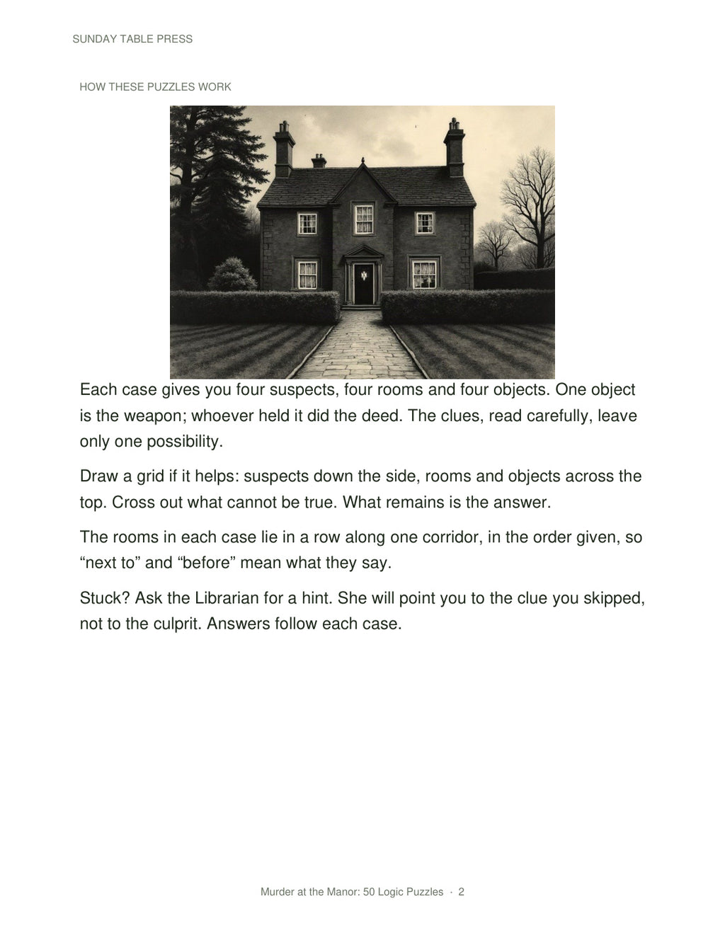 Murder at the Manor: 50 Logic Puzzles — page 2, actual size