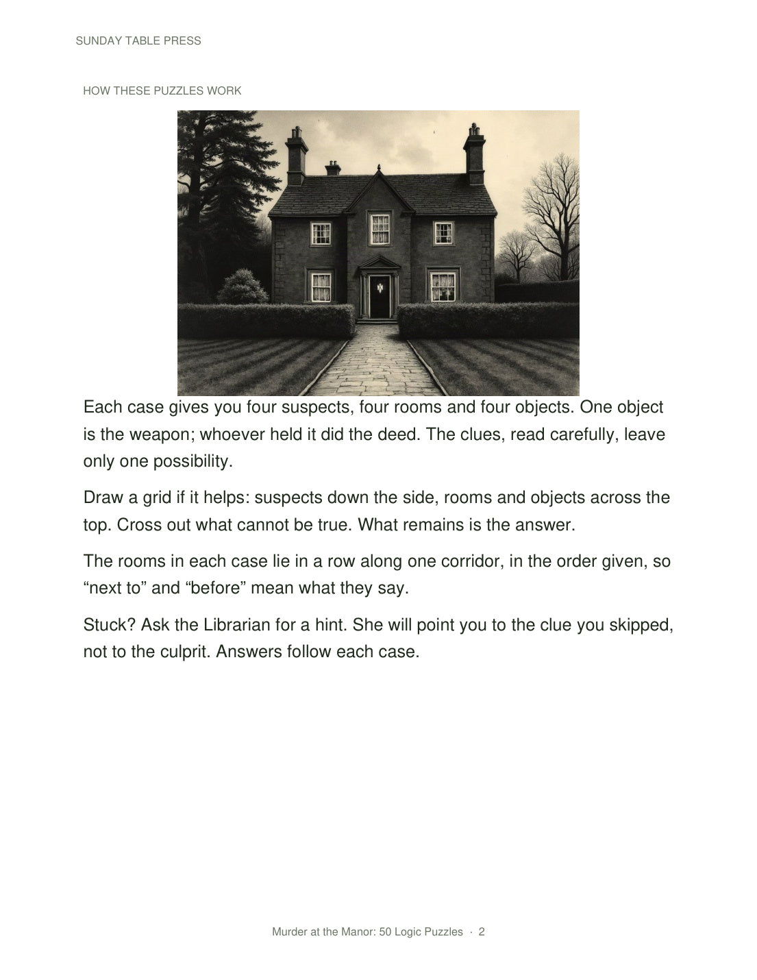 Murder at the Manor: 50 Logic Puzzles — page 2, actual size